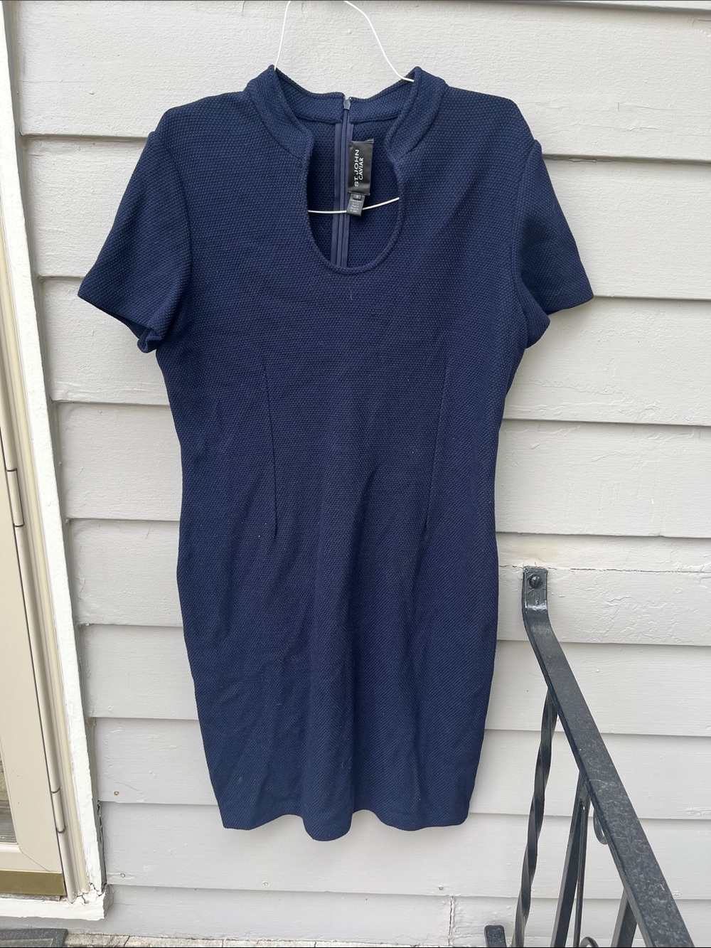 St. John Caviar Navy Zip-Blue knit dress